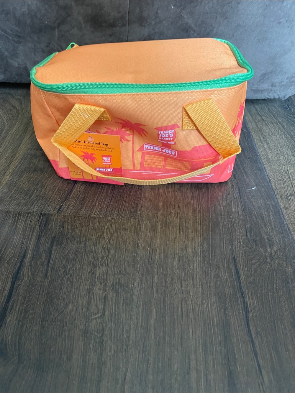 Trader Joe's Orange Insulated Lunch Bag with Green Zipper